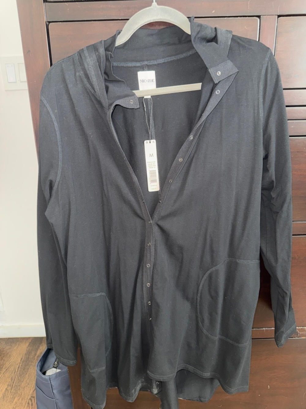 NIC+ZOE Black Hooded Snap-Front Utility Jacket